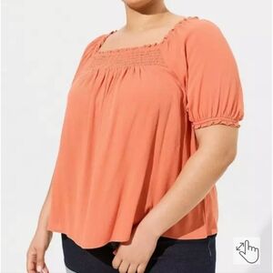 Torrid Ginger Gauze Smocked Yoke Top